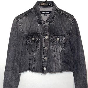 Ashley Mason Cropped Black/Dark Gray Jean Jacket w/ Fringe Size XS